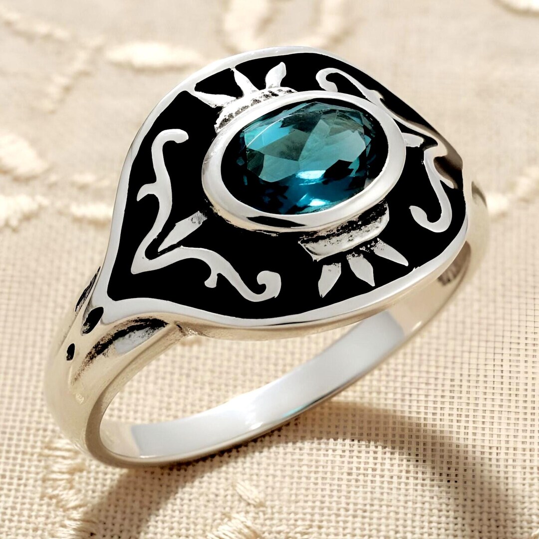 Natural London Blue Topaz 925 Sterling Silver Ring Art Deco–inspired ...