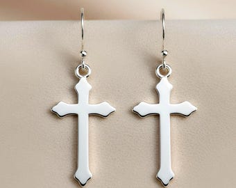 925 Sterling Silver Cross Dangle Earrings Everyday Wear Jewelry 2132