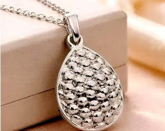 925 Sterling Silver Lightweight Hollow Form Teardrop Pendant Textured Dome Design 1570