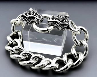 925 Sterling Silver Panther 6.75" Curb Link Chain Bracelet Lightweight Hollow Form Links 1615