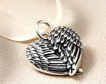 925 Sterling Silver Angel Wing Heart Pendant Guardian Charm Necklace 2028