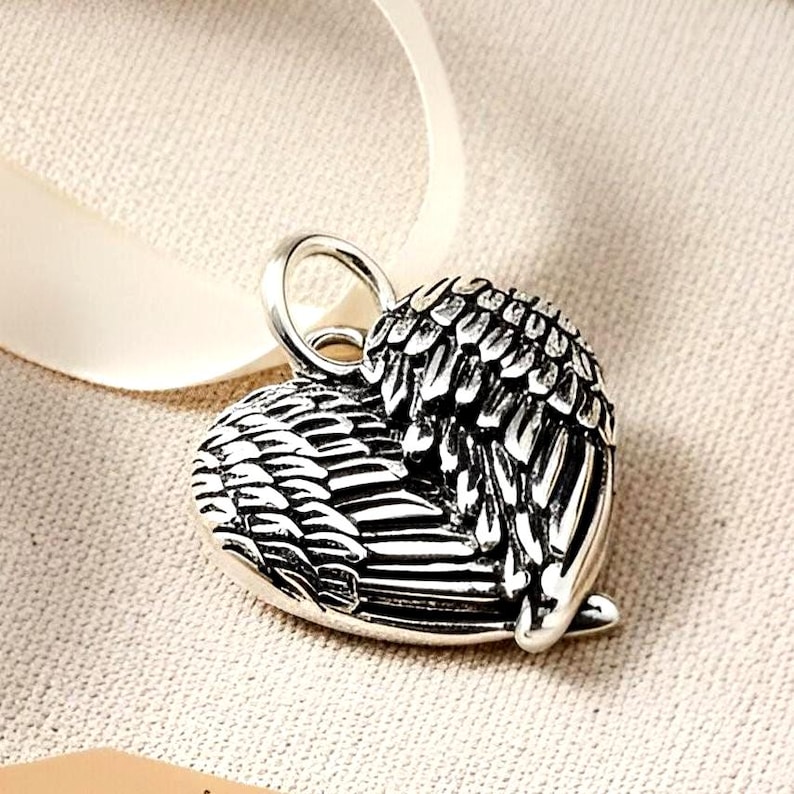 925 Sterling Silver Angel Wing Heart Pendant Guardian Charm Necklace 2028 afbeelding 1