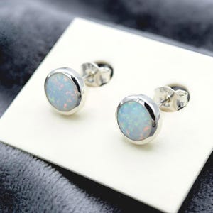 925 Sterling Silver Lab Created Opal Stud Earrings Tiny Round Minimalist Posts 1744
