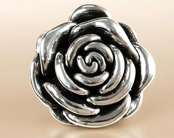 925 Sterling Silver Lightweight Hollow Form Rose Pendant Vintage Style Floral Jewelry 1204