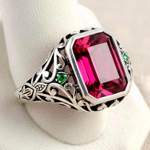 Victorian Revival 5 Ct. Lab-Created Ruby & Green Fire Opal 925 Sterling Silver Ring  495
