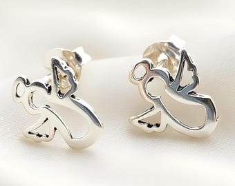 Tiny 925 Sterling Silver Angel Stud Earrings, Hollow Outline Design, Guardian Angel Jewelry 2036