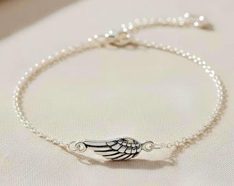 925 Sterling Silver Adjustable Angel Wing Bracelet Delicate Guardian Charm 2107