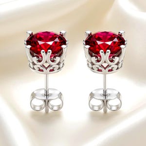 Vintage Design Simulated Ruby Scrollwork Stud Earrings 925 Sterling Silver 5mm 6.5mm 8mm 2221