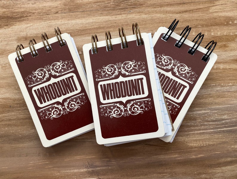 MYSTERIOUS Mini JOURNALS: Whodunit Game Card spiral bound Notebooks image 1