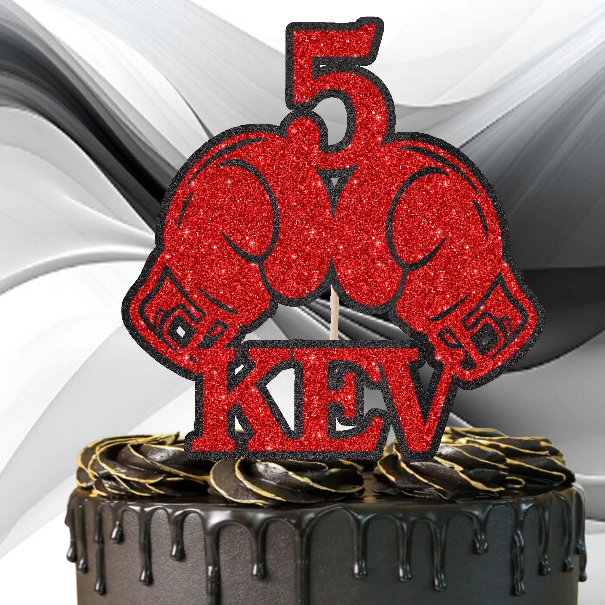 Boxing Gloves Personalised Cake Topper, Fighting gloves Custom Cake Topper, any name and age 16,18,21,30,40,50,60 Birthday gift for son