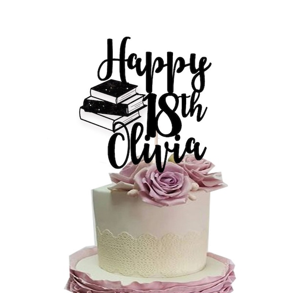 Book cake topper, Personalised Bookworm Reading Any age name cake topper, 16th, 18th, 21st, 30th 40th, birthday keepsake