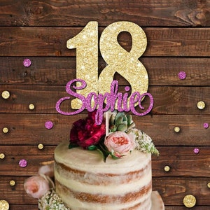 Custom 18th birthday glitter cake topper, 16,18,21,30,40,50 any age name cake decoration