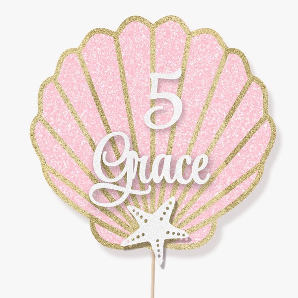 Seashell cake topper, Custom Glitter cake topper, Personalised any name and age birthday topper, 1st, 2nd,3rd,4th mermaid birthday party
