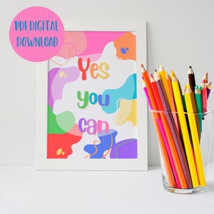 Ja, das können Sie, PDF, Positive Affirmation Poster, Digitaler Download, Kinderzimmer Dekor, Klassenzimmer Zitat, Wandkunst, Regenbogen Kunst, Mentale Gesundheit