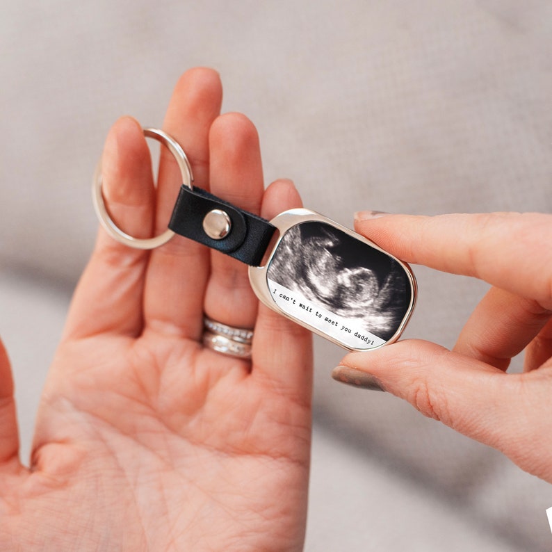 Baby ultrasound keyring, Father's day gift, photo, Pregnancy announcement, daddy to be, sonogram gift, from the bump, UK, Leather keyring image 1