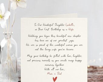 Personalised Daughter Birthday Card, First Birthday As A Wife Card, From Mum & Dad, Custom Birthday Card For Daughter, Keepsake Gift, UK