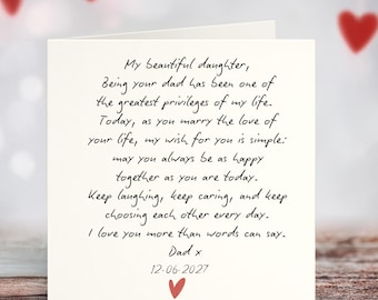 Wedding Card From Father to Daughter | Dad to Bride Emotional Wedding Day Card | Daughter Marriage Gift From Dad | Handwritten Keepsake Card