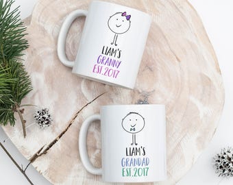 set of 2 mugs, grandparent mugs, new grandparent gift, personalised mugs, ceramic mugs, grandma cup, grandad mug, stocking filler, new baby