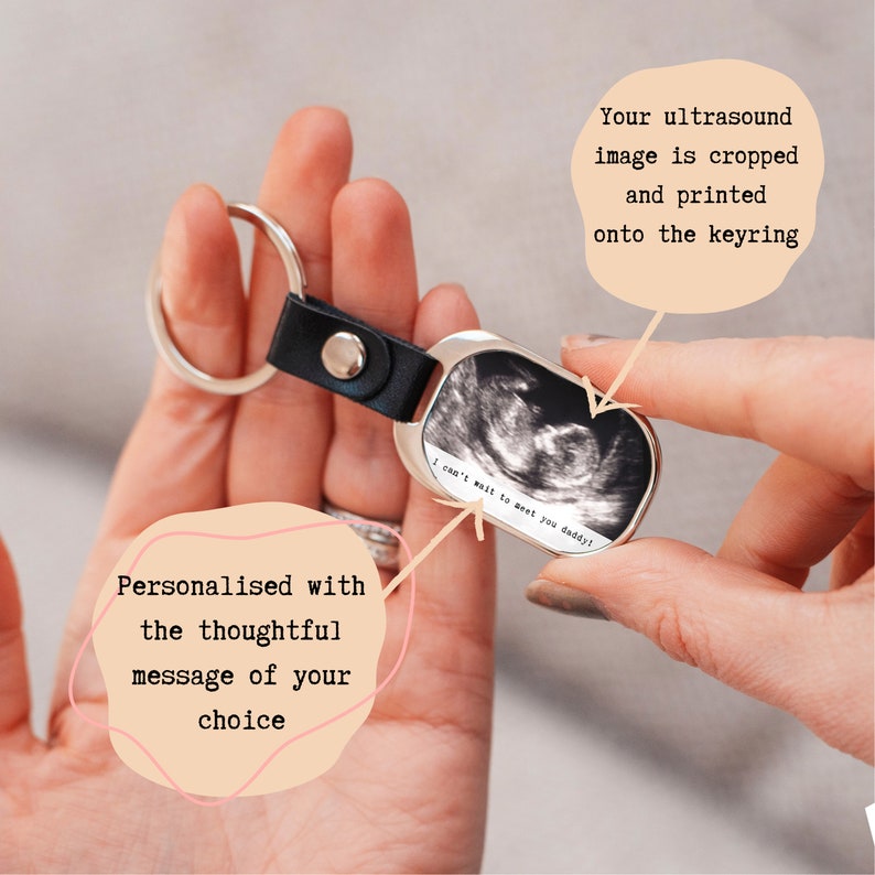 Baby ultrasound keyring, Father's day gift, photo, Pregnancy announcement, daddy to be, sonogram gift, from the bump, UK, Leather keyring image 2