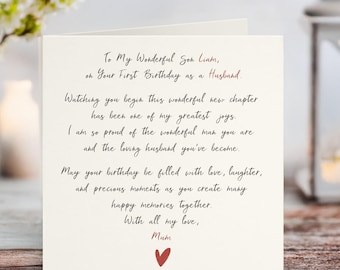 Personalised Son Birthday Card From Mum & Dad | First Birthday As A Husband | Custom Birthday Card For Married Son | Keepsake Gift, UK,