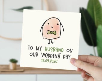 to my husband on our wedding day Card – Personalised Wedding Day Card for Husband with Date – Romantic Groom to Husband Keepsake Card