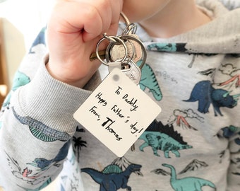 Personalised Child's Handwriting Father's Day Keyring, Personalised keyring, Wooden keychain, Gifts for him, From the kids, Daddy gift, UK