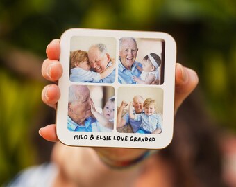 Father’s Day Wooden Coasters from Kids | Personalised grandad Gift Set | Printed Photo & Message Coasters | Unique Gift for grandfather UK
