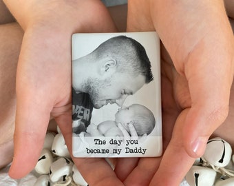 Personalised photograph magnet, Father's day magnet, Baby photo magnet, Ceramic magnet, Personalised father's day gift, New daddy gift, UK