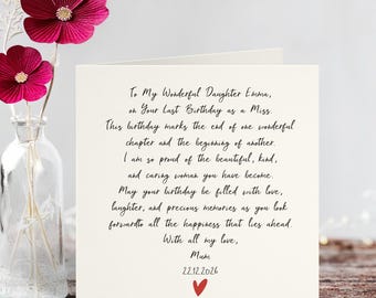 Personalised Last Birthday as a Miss Card for Daughter, Wedding Countdown Birthday Card, From Mum & Dad or Mum, Bride to Be Card