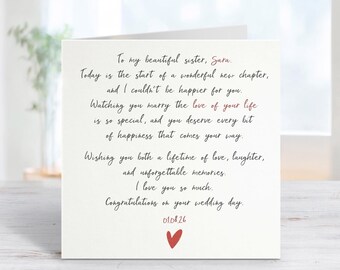 Personalised Sister Wedding Card, Wedding Day Card for Sister, Sister Getting Married, Keepsake Wedding Gift, Love of life card, UK