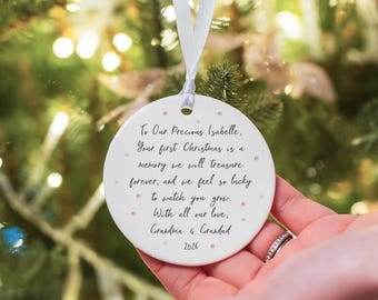 Personalised Baby’s First Christmas Decoration 2026 | Baby Name Bauble | New Baby Christmas Gift | Grandma & Grandad Keepsake, UK