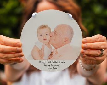 Personalised First Father's Day Grandad Decoration – Custom Photo Keepsake – Happy First Father's Day Grandad Gift – Photo Hanging Ornament