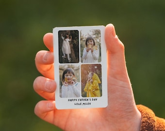 Personalised Metal Wallet Card for Father’s Day – 4 Photo Collage Front & Message on Back – Double-Sided Keepsake Gift for Dad, Father's day