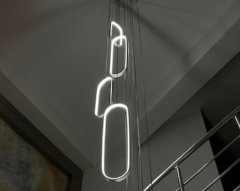 Ellipse High Ceiling Led Chandelier, Living Room, Kitchen & Decking Between Stairs Lighting, Modern Ellipse Led Lighting, Hanging Lamp