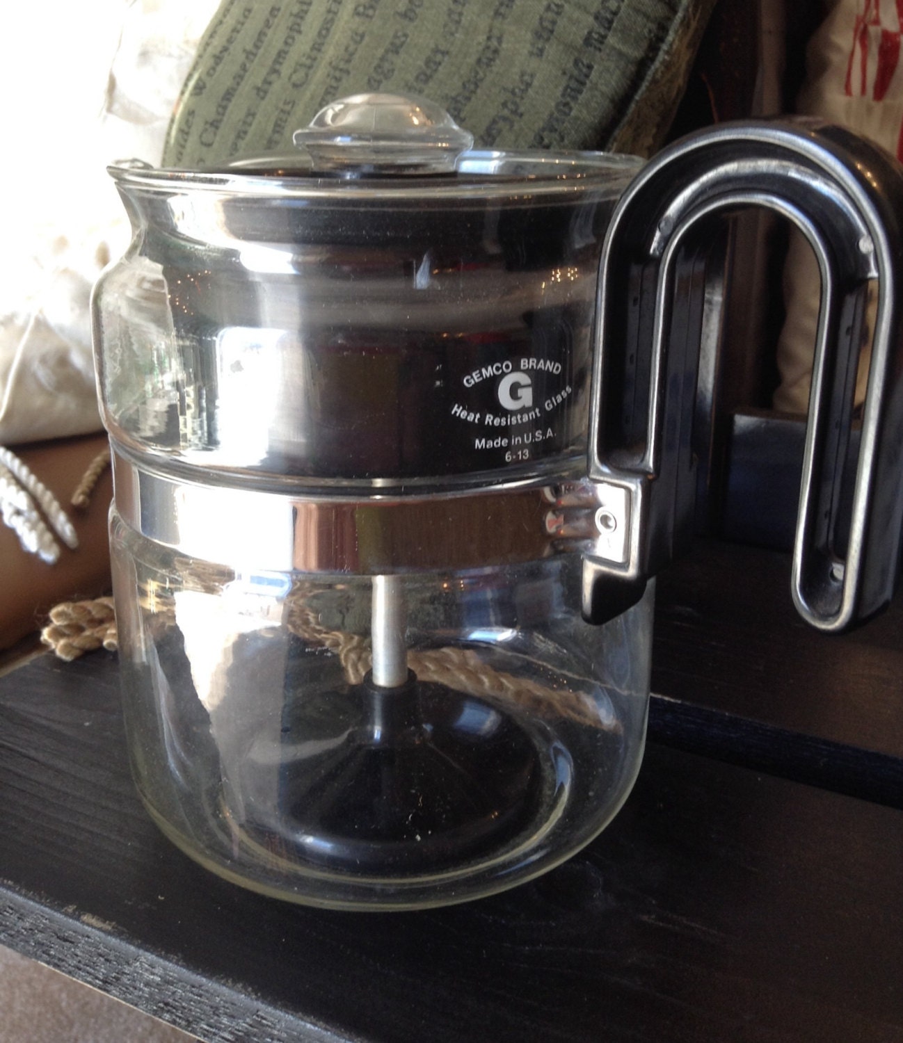 Vintage Gemco Brand Glass Coffee Percolator With Plastic Interior, 6 Cups,  Made in the USA, 3-15 