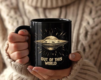 UFO-mugg: Guldfärgad utomjordisk rymdskeppsdesign - Sci-fi-kaffe-tekopp