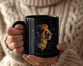 Leo Zodiac Mug: Colourful Lion Celestial Art Astrology Gift