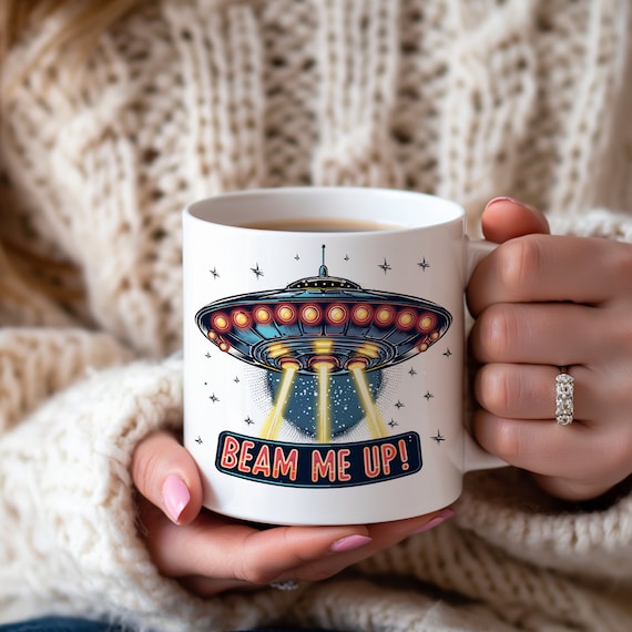 UFO "Beam Me Up" Mug: Funny Alien Spaceship Coffee Cup