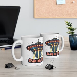 UFO "Beam Me Up" Mug: Funny Alien Spaceship Coffee Cup image 3
