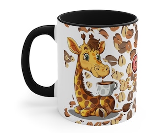 Caffeinated Critters Collection - Giraffe - Giraffuccino Morning - Accent Coffee Mug - 11oz - D2 - Colorful Mug - Animal Lover