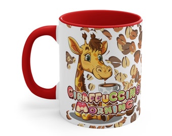 Caffeinated Critters Collection - Giraffe - Giraffuccino Morning - Accent Coffee Mug - 11oz - D1 - Colorful Mug - Animal Lover