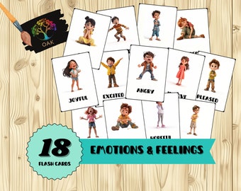 18 Tarjetas didácticas de emociones y sentimientos / Educación Montessori para niños / Tarjetas didácticas PDF / Tarjetas imprimibles / Educación en el hogar / Material de aprendizaje