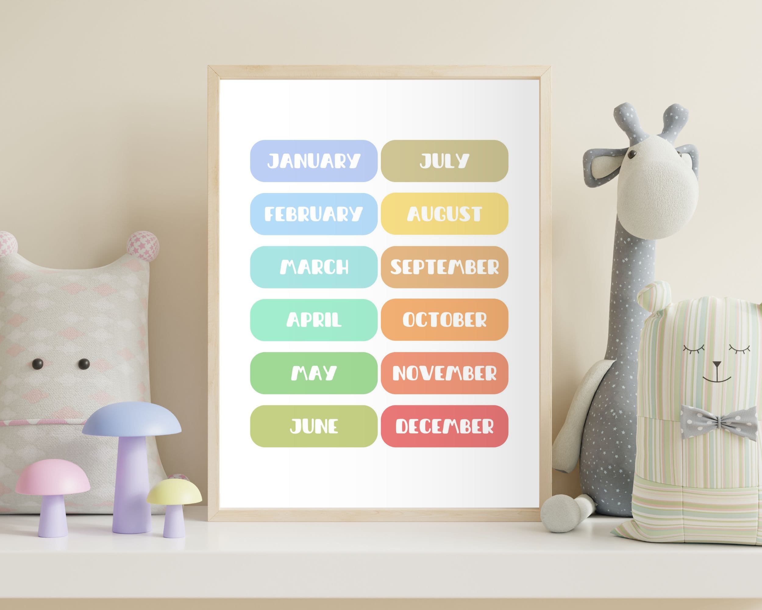 Months of the Year, Educational Wall Art, Playroom Poster, Homeschool ...