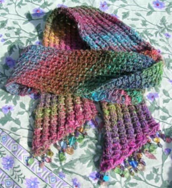 Items similar to Knitted Scarf with Beaded Fringe on Etsy