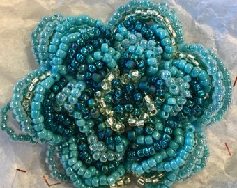 Beaded Flower Brooch/Pin- Color, Turquoise