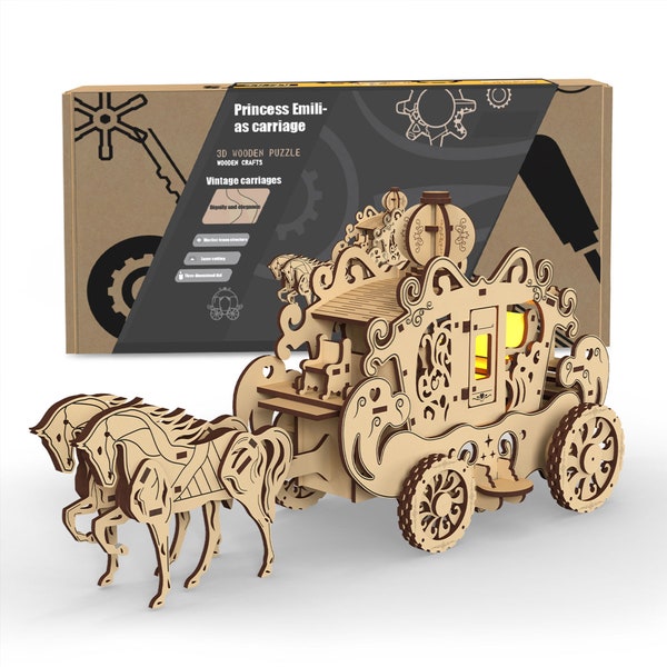 DIY 3D Wooden Puzzle Model Kit Classic Princess Carriage Mechanical Model Puzzles For Adults As Gift