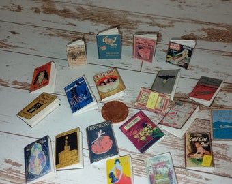 20 Mini books, dolls house miniature books, small library books, miniature library books, vintage book covers,  ideal gift book lover.