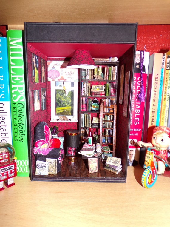 Book nook, miniature room, booknook Library book art, box room, diorama  book.