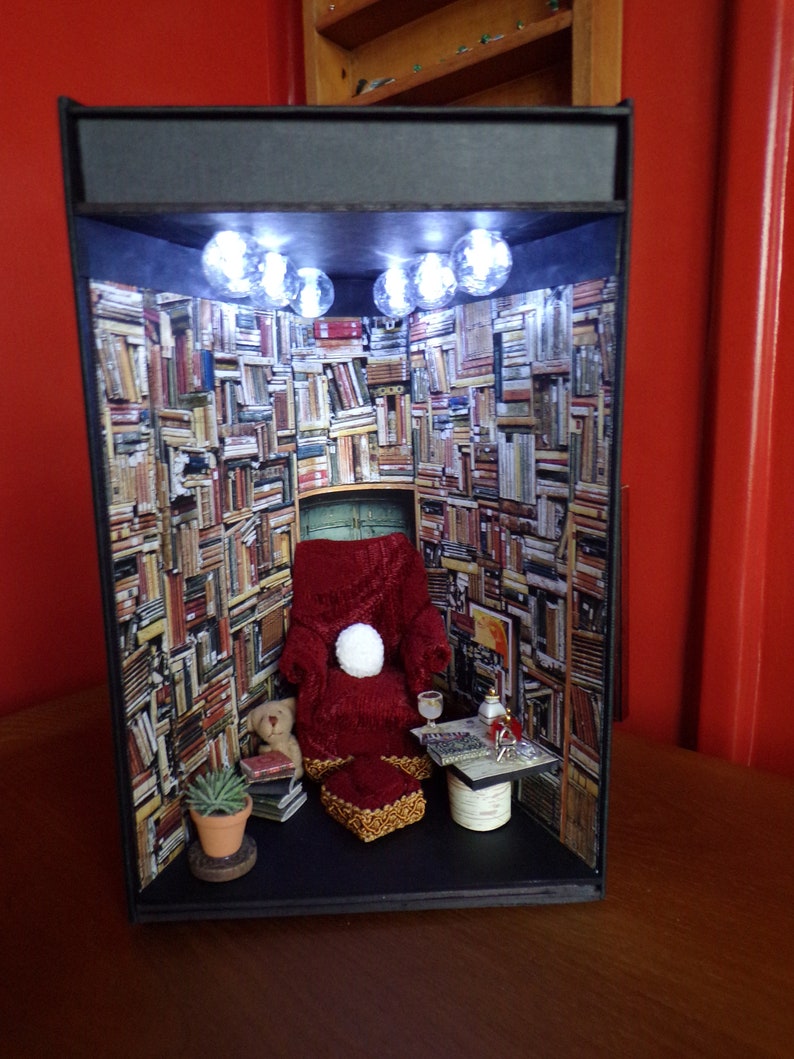 Bookshelf art. Book Nook Diorama Bookshelf insert. Cosy