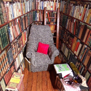 Miniature room book nook., Booknook diorama, Book alley, Book lover gift, Miniature library room, books, cosy chair, Ideal gift image 7